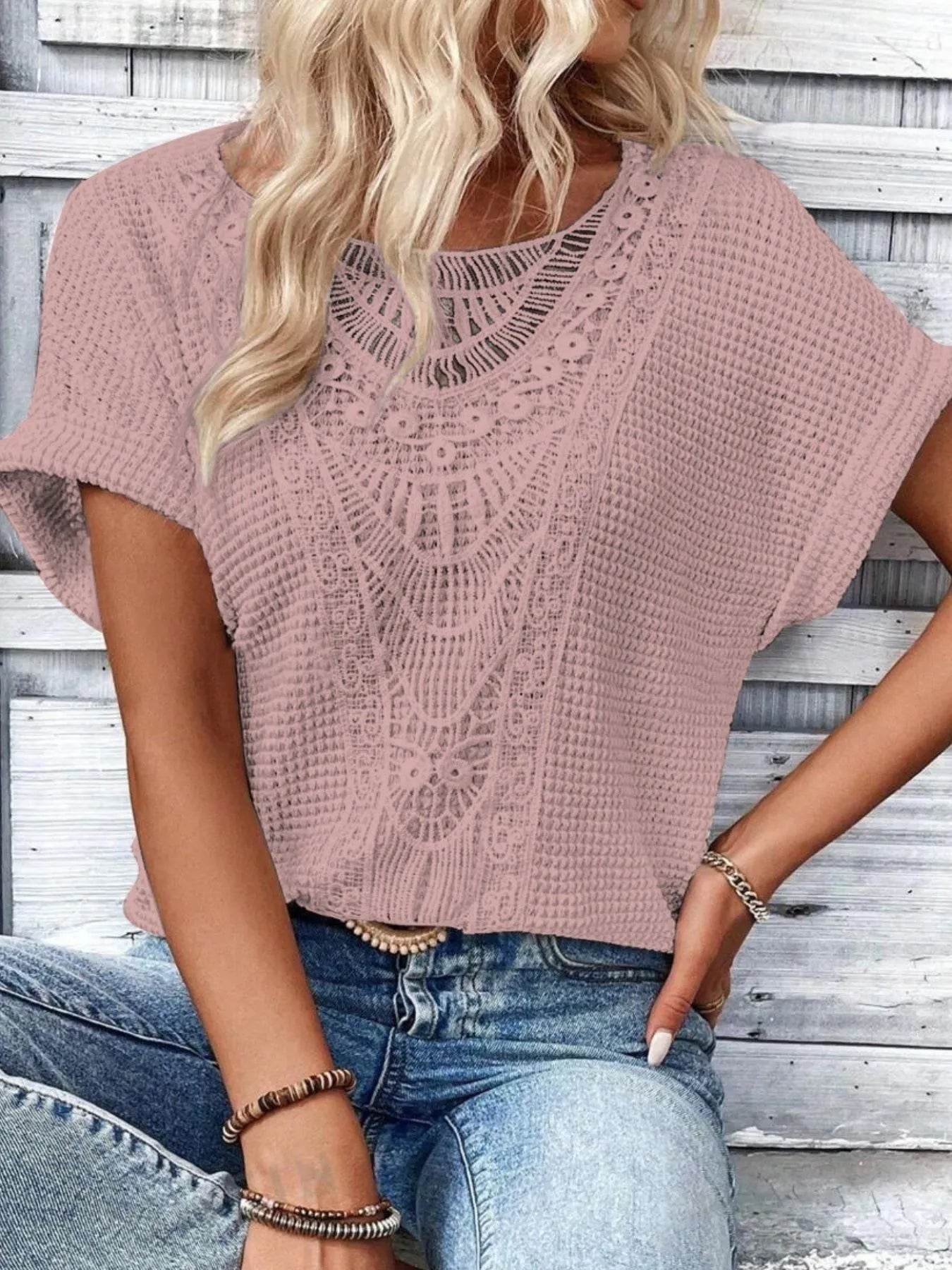 Crochet Lace Short Sleeve Casual T-Shirt Trendsi 2fae07b0-08dc-49a1-ac36-446085933c7e-Max-Origin