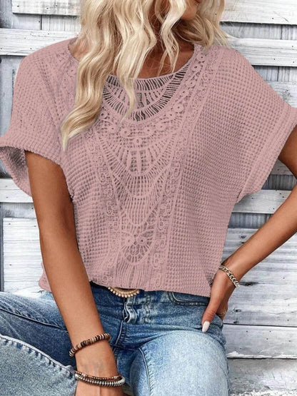 Crochet Lace Short Sleeve Casual T-Shirt Trendsi 2fae07b0-08dc-49a1-ac36-446085933c7e-Max-Origin