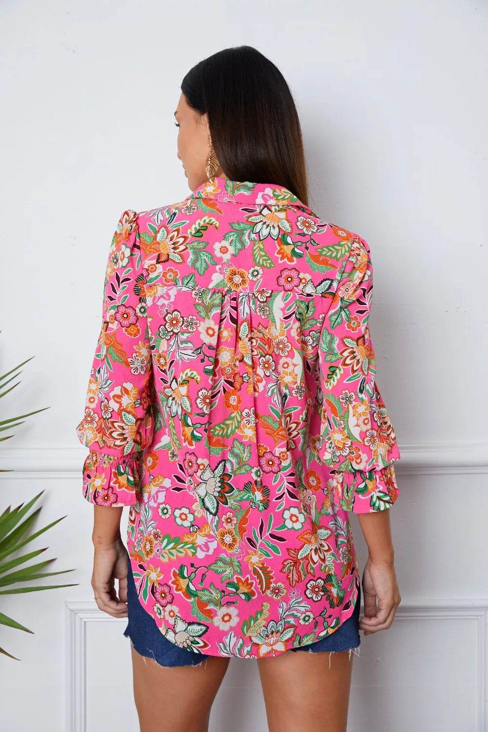 Floral Button Up Flounce Sleeve Shirt Trendsi 2fc7b996-070f-48d1-b3c6-b05bf9a83d58-Max