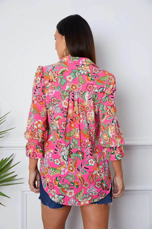 Floral Button Up Flounce Sleeve Shirt Trendsi 2fc7b996-070f-48d1-b3c6-b05bf9a83d58-Max