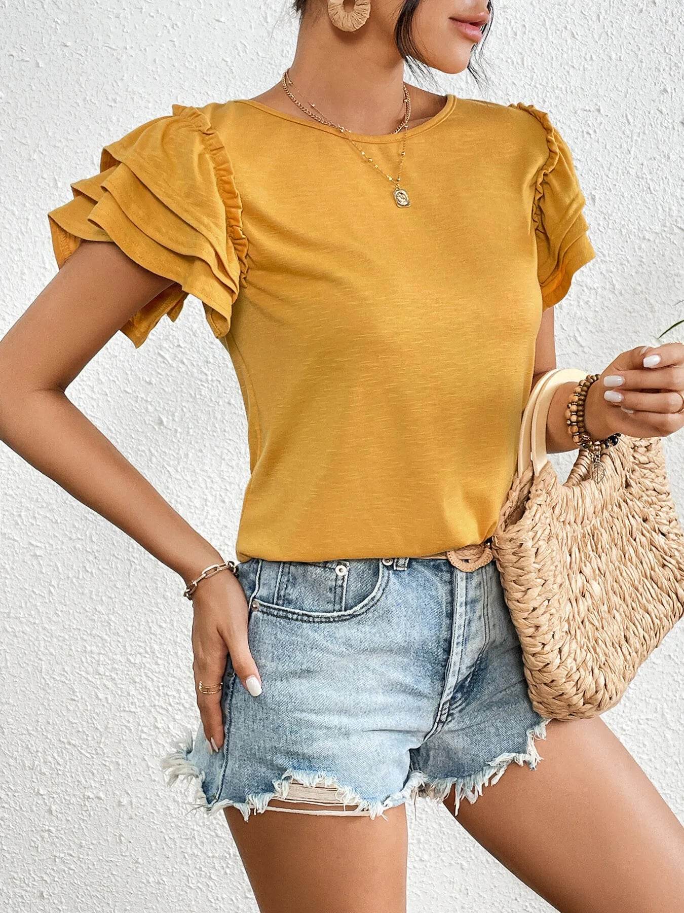 Ruffle Sleeve Round Neck T-Shirt Trendsi 2ff901b68fbd45c0bfbf95abf49f731f-Max-Origin