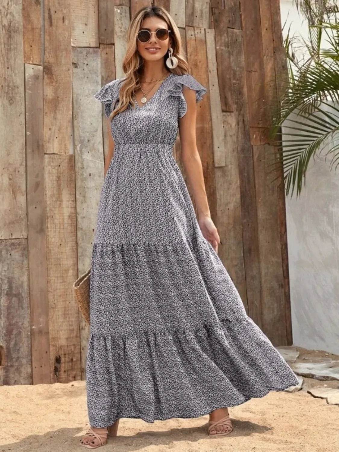 Printed V-Neck Ruffled Cap Sleeve Maxi Dress Trendsi 2ffef1a6-b7d3-4cfb-b169-4c9b5d5c25f9-Max-Origin