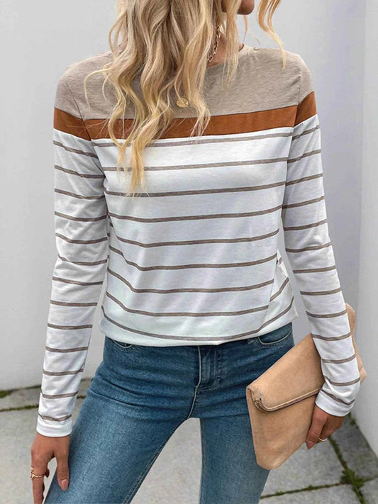 Casual Striped Long Sleeve Color Block T-Shirt Khaki Trendsi 300c1ffdc64e4fed8adaedeaa395ce97-Max-Origin