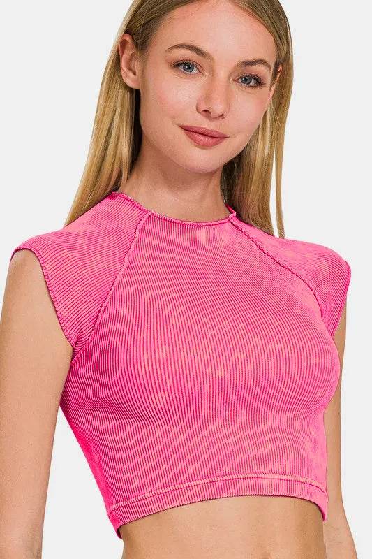 Zenana Ribbed Round Neck Cropped Top Trendsi 30249a96-ca58-4c74-b4f7-82b604b2b44a-Max