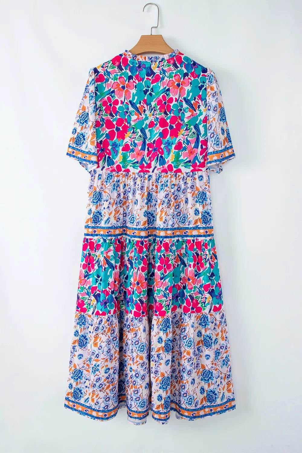 Mixed Floral Print Tie Neck Short Sleeve Dress Trendsi 303f1a13-f717-4a1c-b524-d3ae68667abc-Max