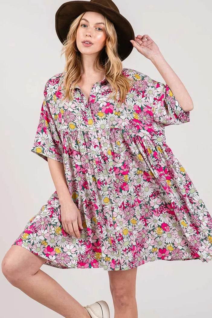 SAGE + FIG Floral Button Down Mini Shirt Dress Multi Trendsi 3055204c-d32b-4888-8e8c-29fb3971a542-Max