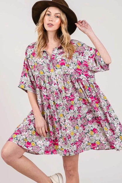 SAGE + FIG Floral Button Down Mini Shirt Dress Multi Trendsi 3055204c-d32b-4888-8e8c-29fb3971a542-Max
