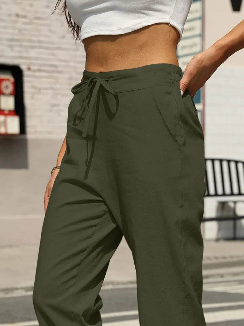 Elastic Waist Tapered Pants Trendsi 307c999f-e412-4401-924f-ec785db692a7-Max