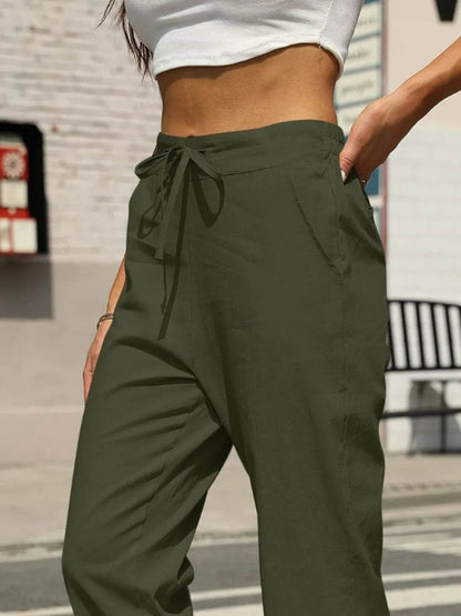 Elastic Waist Tapered Pants Trendsi 307c999f-e412-4401-924f-ec785db692a7-Max