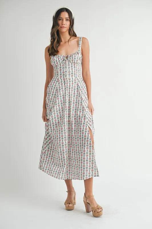 MABLE Floral Print Bustier Back Lace Up Midi Dress CREAM Trendsi 3097bc1a510f45fc96a2abcd6c44659f-Max-Origin