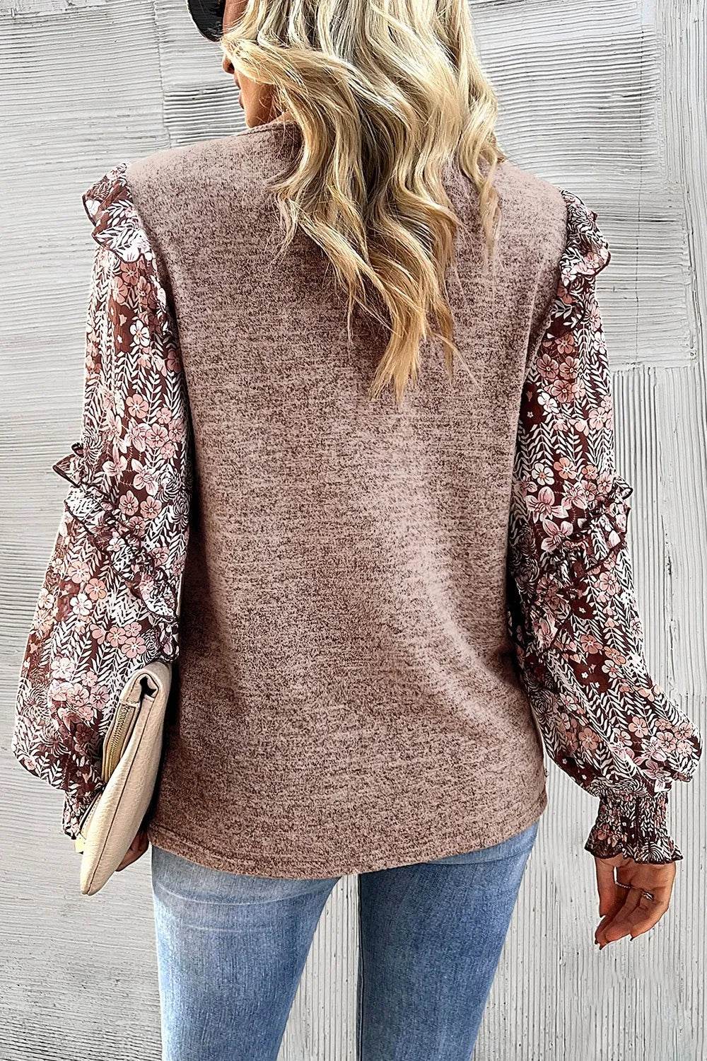 Heathered Floral Frill Lantern Sleeve Blouse Trendsi 30a4d967dda742259757d32b61896e1d-Max