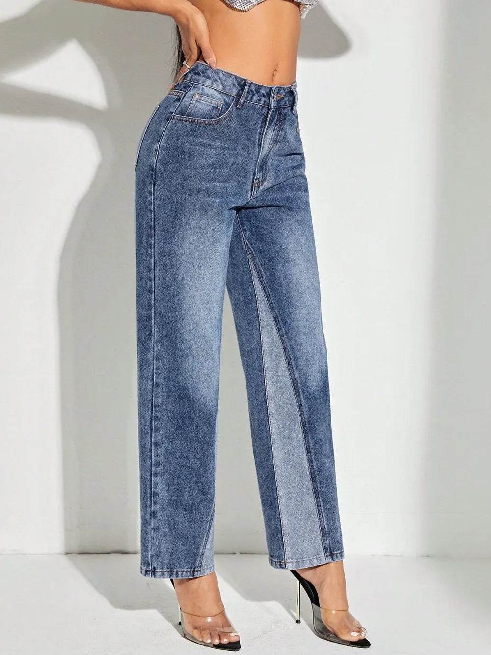 Contrast Patchwork Straight Jeans with Pockets Trendsi 30ae0e92-3acd-497f-9d45-edfb3df9ffea-Max