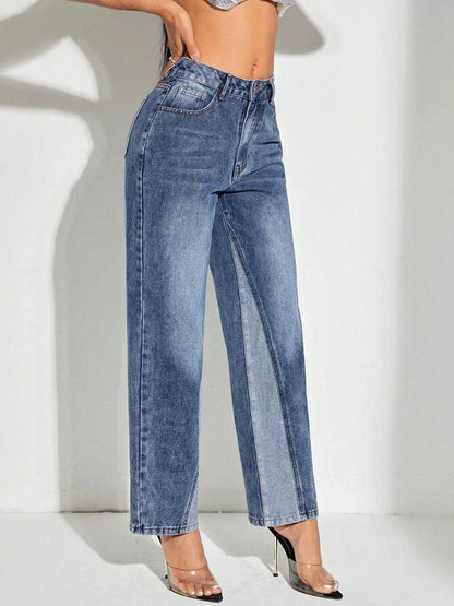 Contrast Patchwork Straight Jeans with Pockets Trendsi 30ae0e92-3acd-497f-9d45-edfb3df9ffea-Max