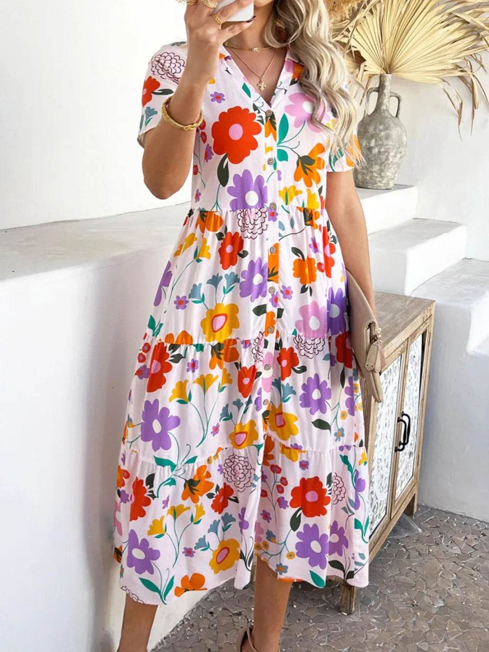 Devine Printed Johnny Collar Button Down Short Sleeve Midi Shirt Dress Trendsi 30f0ba98-7447-4a47-8bf8-3f4e03157a7f-Max