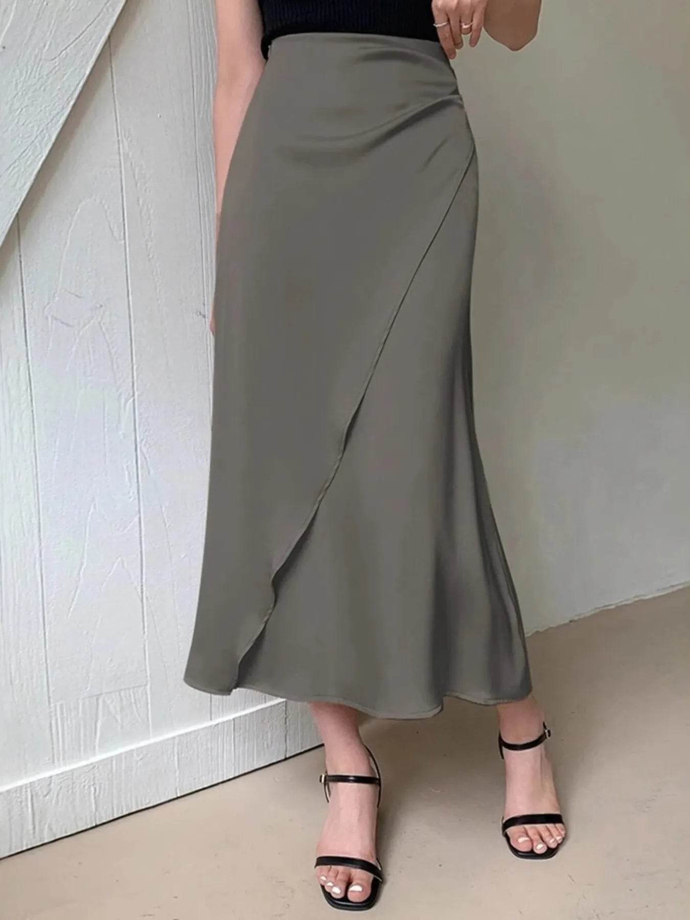 Asymmetric Wrap Midi Skirt with Fluted Hem Army Green Trendsi 3100e296a7344203a4587f1abcd7cd35-Max-Origin
