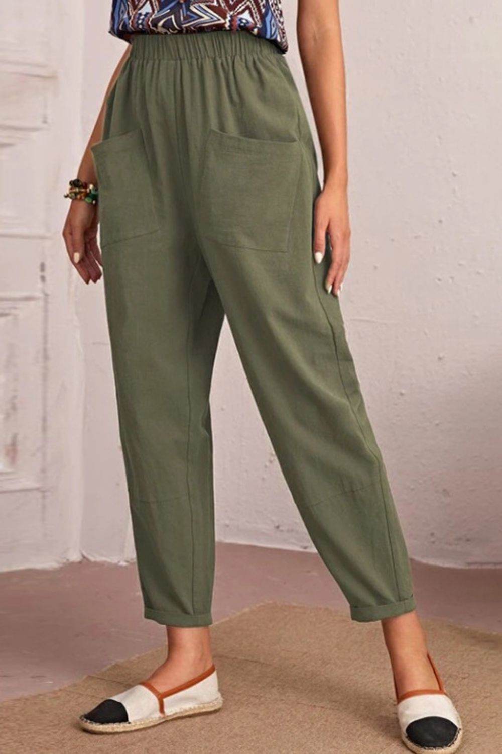 Elastic Waist Pocket Tapered Pants Trendsi 3106e9473e194318bee401249df0af27-Max
