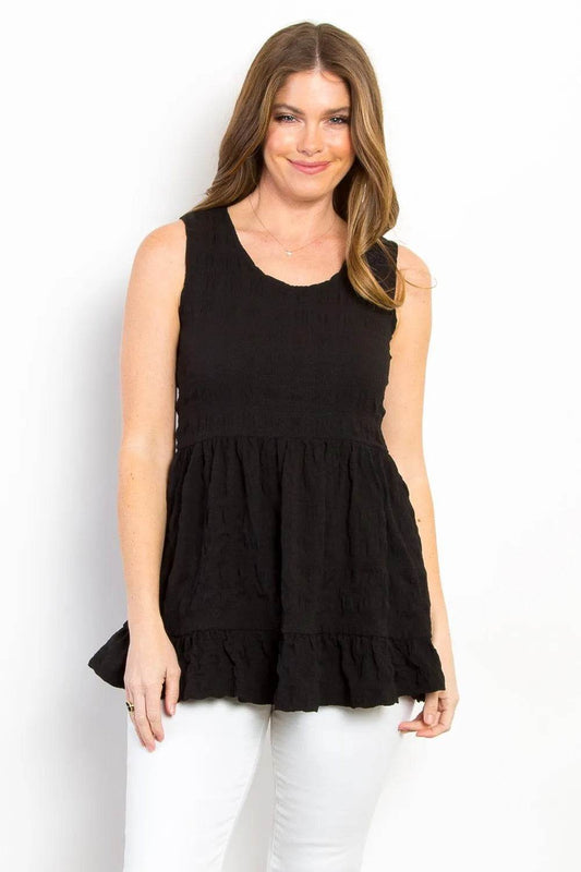 Be Stage Ruffled Sleeveless Babydoll Top Black Trendsi 310b7032-bcb0-48bc-8d26-1175825533f4-Max