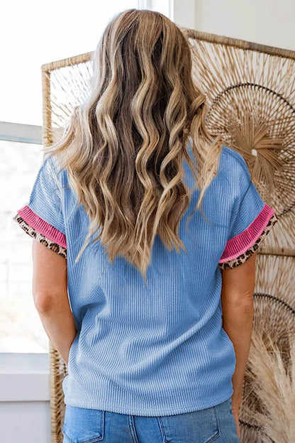 Leopard Trim Round Neck Ribbed T-Shirt Trendsi 310e3956-d73f-4579-bc17-b3e0bafb147f-Max-Origin