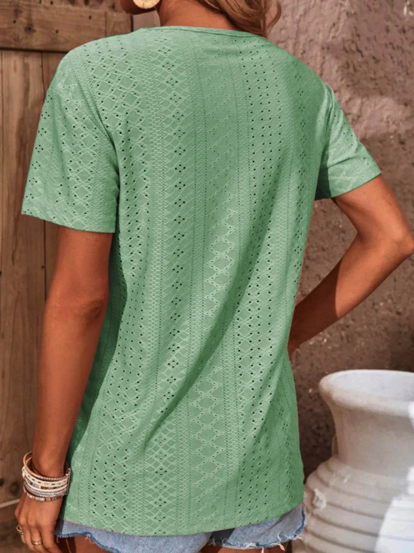 Eyelet Crisscross Short Sleeve T-Shirt Trendsi 311ae7bea8ef4fb0ac706793dbb025ae-Max-Origin