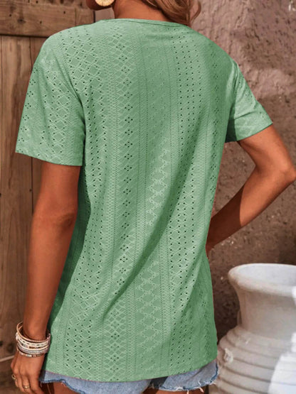 Eyelet Crisscross Short Sleeve T-Shirt Trendsi 311ae7bea8ef4fb0ac706793dbb025ae-Max-Origin