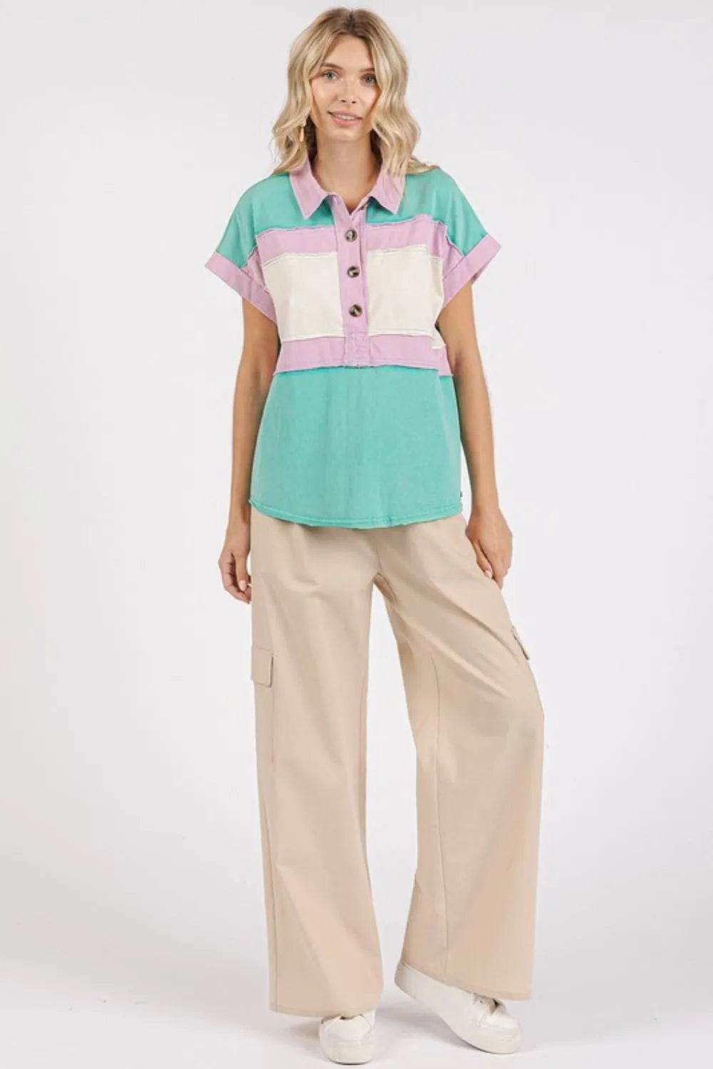 Mittoshop Color Block Henley Short Sleeve Polo Shirt Trendsi 312bded5-1126-4610-8b9c-15c21ef39da8-Max