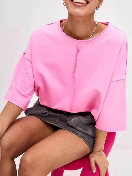 Round Neck Half Sleeve T-Shirt Pink Trendsi 313224ac-b13b-4f3f-83d8-4b140af57022-Max-Origin