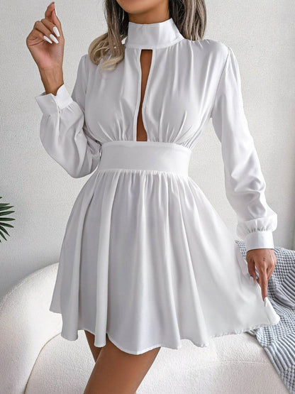 Cutout Turtleneck A-Line Mini Dress White Trendsi 3148f244ac554855bfa4a2303b9d44f8-Max