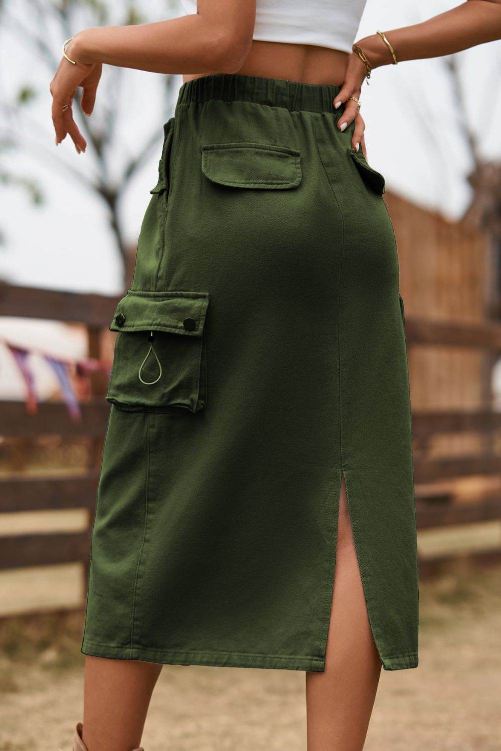 Drawstring Waist Slit Denim Skirt Trendsi 3153c55d3af842c19733c558b0d39c87-Max