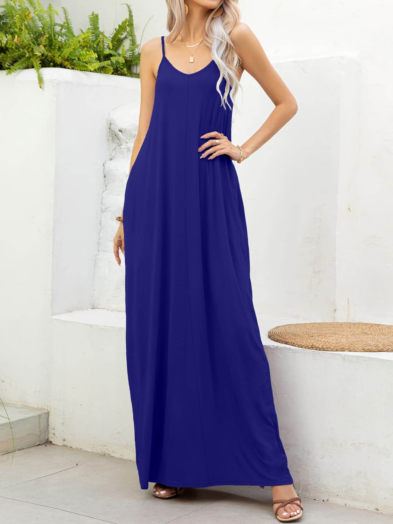 Spaghetti Strap V-Neck Maxi Dress with Pockets Trendsi 316d06cdc1ea4f3facaec23db6140125-Max