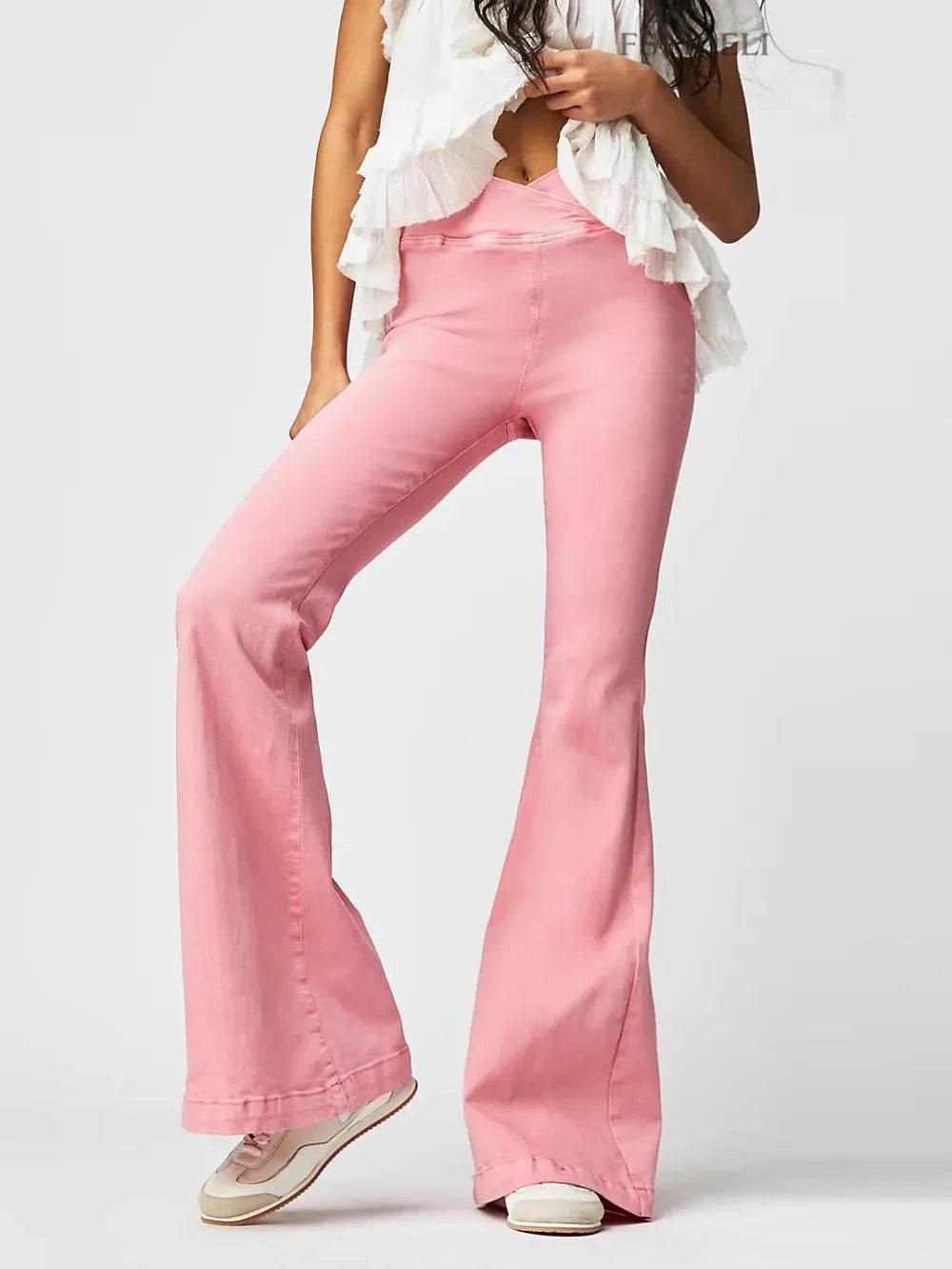 Asymmetric Waist Flare Jeans Watermelon pink Trendsi 3189c77b-9386-4e69-be6a-866f6d5182ec-Max