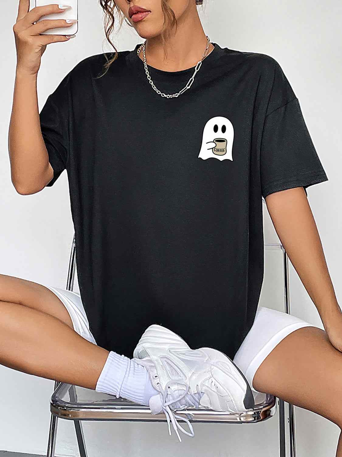 Round Neck Short Sleeve Ghost Graphic T-Shirt Black Trendsi 319e42cf76204c118d35987ecfa7437c-Max