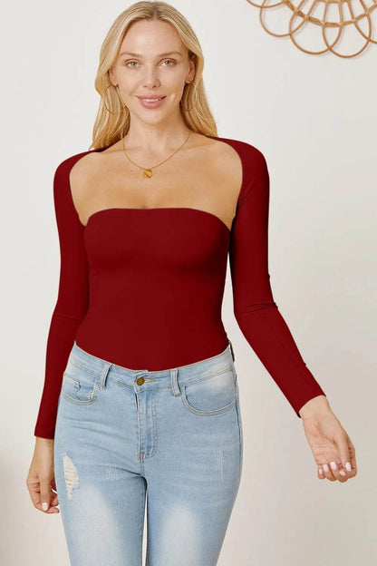 Cutout Raglan Sleeve Bolero and Tube Top Burgundy Trendsi 31a6a1d5-c356-4fe3-beb5-3540a1398971-Max