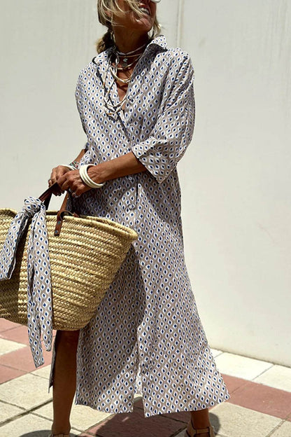 Tied Button Up Three-Quarter Sleeve Dress Trendsi 31d0ef52-6247-4e2b-80bb-84b7f264ab43-Max