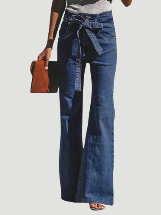 Tied Flare Jeans with Pockets Navy Trendsi 31d81be8-339c-40c1-83c8-6386a7734b49-Max