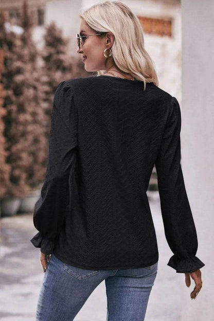 Mandy Eyelet V-Neck Flounce Sleeve Blouse Trendsi 320286ab-4f10-437e-a38a-e549ccc241ca-Max
