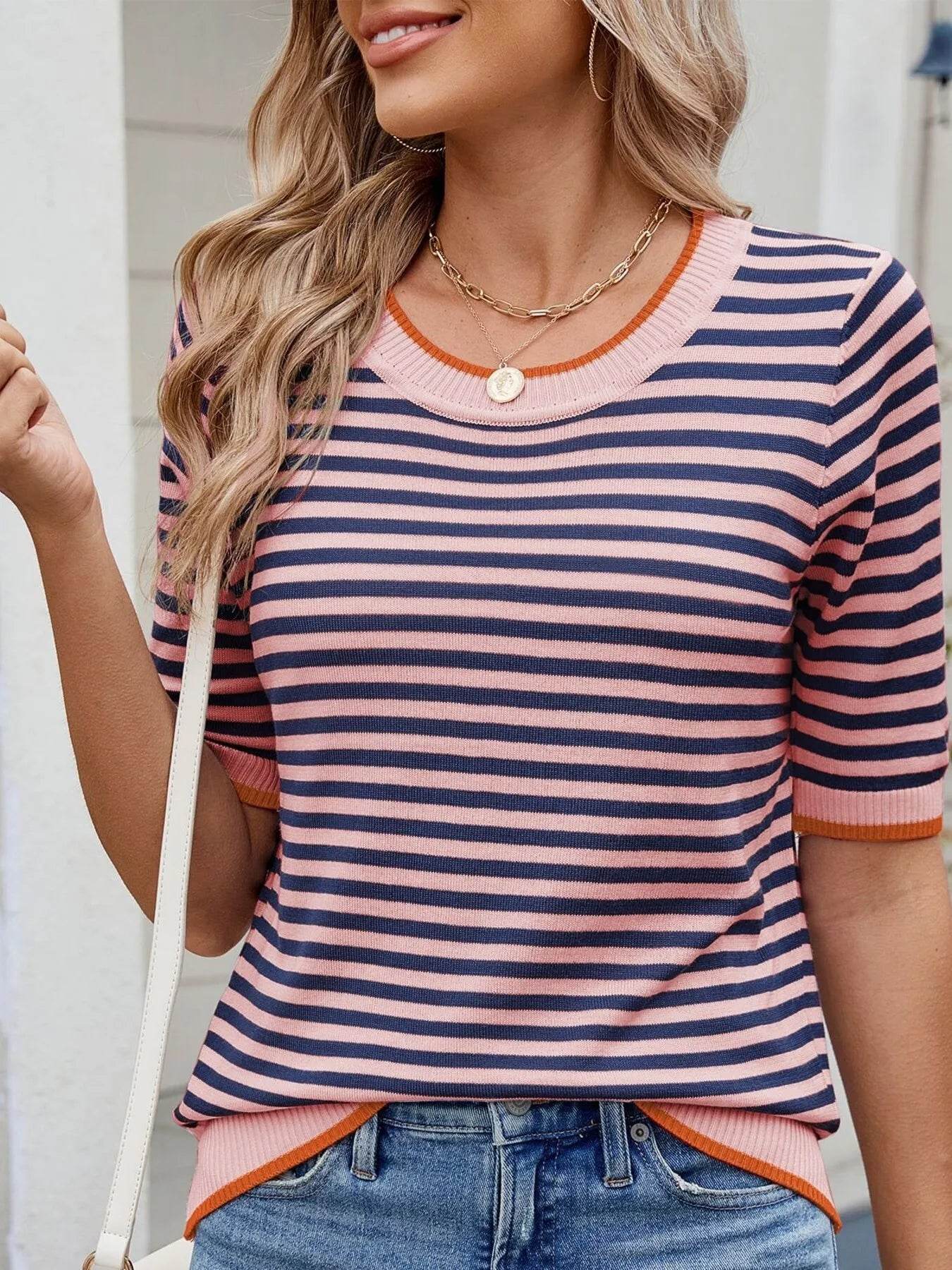 Striped Casual T-Shirt with Contrast Trim Trendsi 3218723650a149d9b498c51613ed5bfb-Max-Origin
