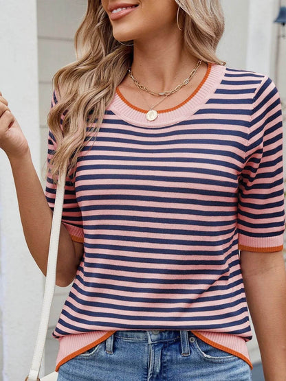 Striped Casual T-Shirt with Contrast Trim Trendsi 3218723650a149d9b498c51613ed5bfb-Max-Origin