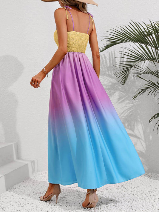 Honey Color Block Tie Shoulder Smocked Maxi Dress Trendsi 32309bdeb07f460c824d0b741b0817f4-Max