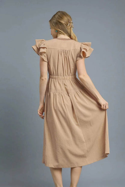 Umgee Ruffled Cap Sleeve Midi Dress with Contrast Trim Detail Trendsi 325bf0f3-fed9-456c-ab9b-894384835b3a-Max-Origin