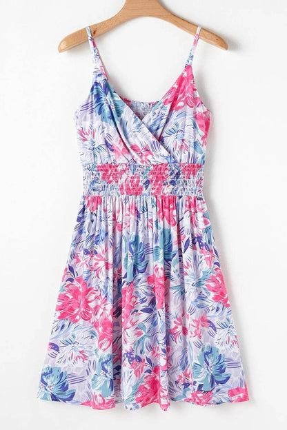 Floral Spaghetti Strap Surplice Neck Shirred Waist Mini Dress Trendsi 327730f6-8658-41fc-ac28-e910a3de3e99-Max