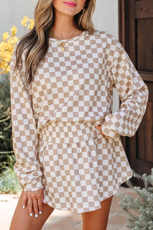 Checkered Long Sleeve Top and Skirt Two-Piece Set Trendsi 327bba67-7461-47ee-8336-f298288623bd-Max-Origin