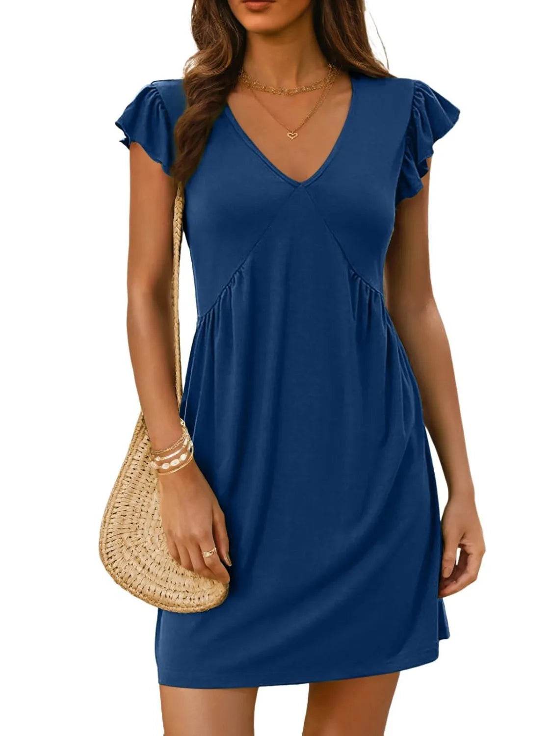V-Neck Ruffled Cap Sleeve Mini Dress Trendsi 327cfc20-09ce-4bd7-a043-52495e2ba411-Max-Origin