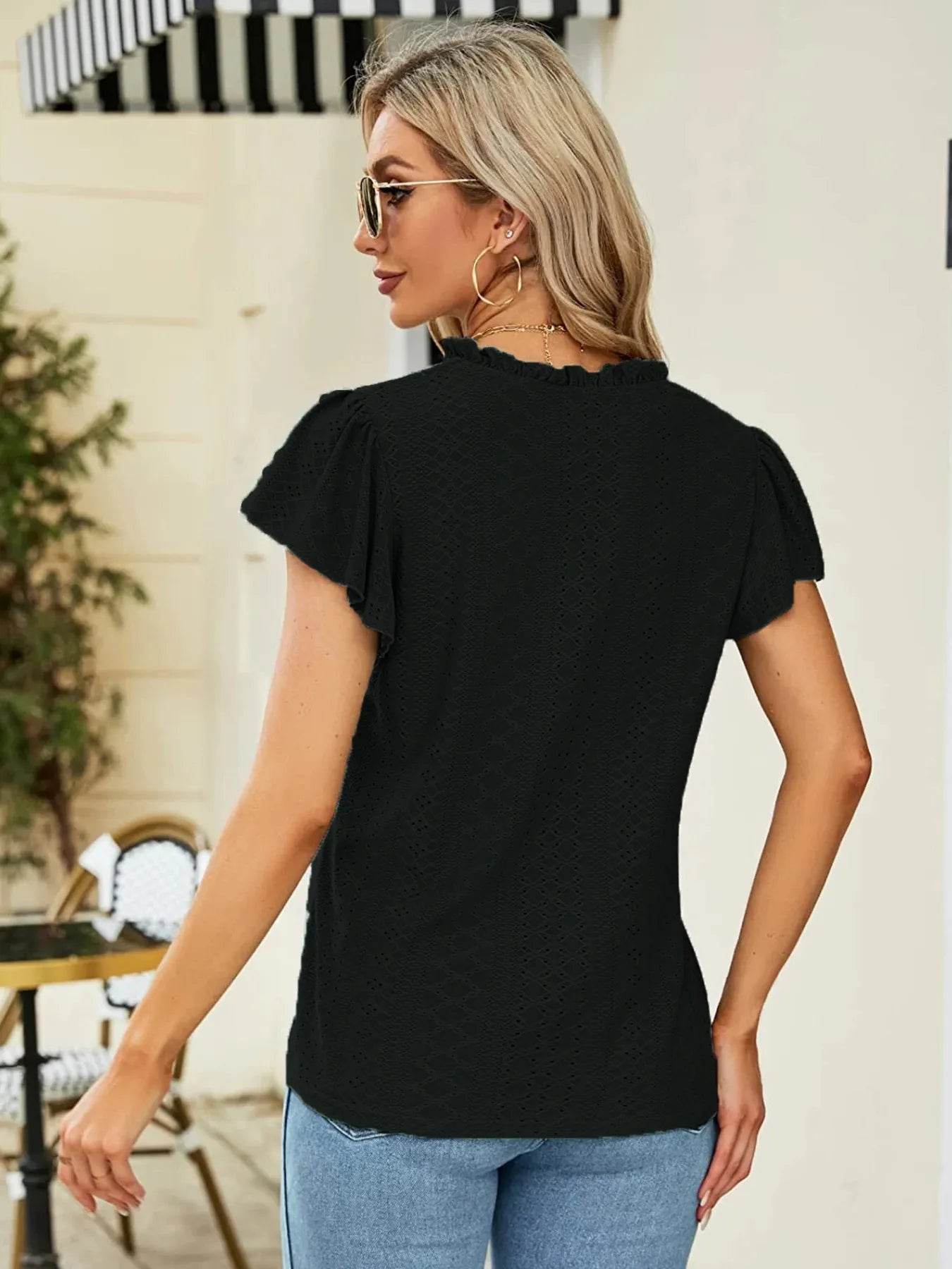 Eyelet Notched Short Sleeve T-Shirt Trendsi 328172dcd95e4d159d8f51cc266b6eb9-Max-Origin