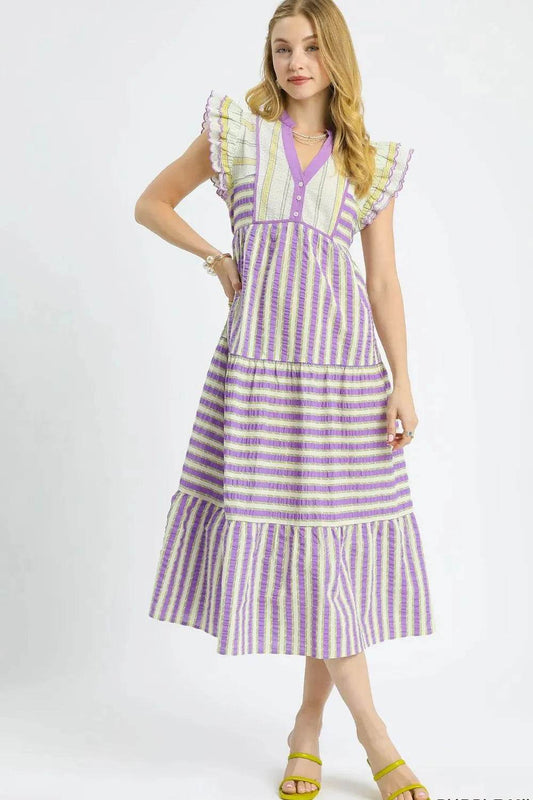 Umgee Striped Ruffle Cap Sleeve Midi Dress Heliotrope Purple Trendsi 32856fc9-b107-491a-82ec-be90db1f165b-Max-Origin