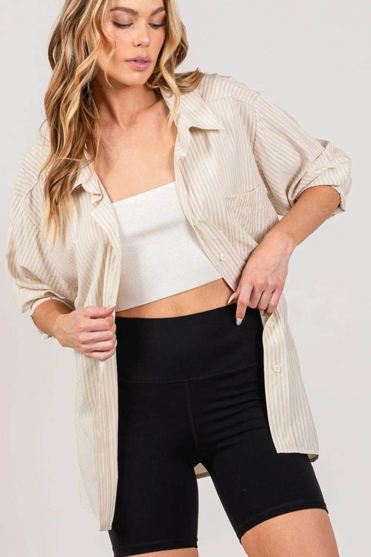 SAGE + FIG Striped Button Up Long Sleeve Shirt TAUPE Trendsi 32df95a5-3a09-45c2-a2df-1194475cc1be-Max