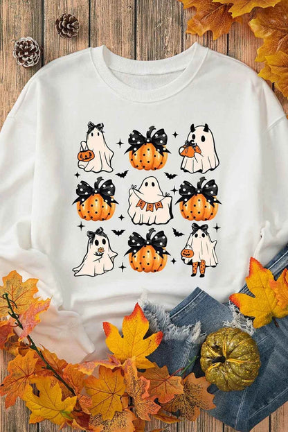 Pumpkin & Ghost Round Neck Long Sleeve Sweatshirt Trendsi 32fe4eb8-bea0-4157-954f-9e04201d81c1-Max