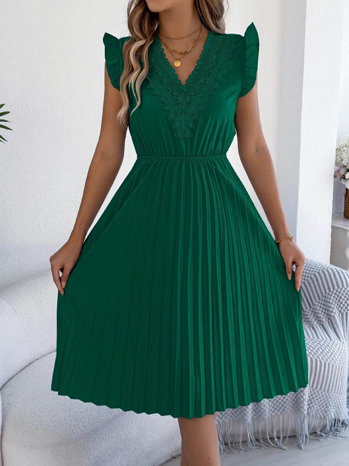 Lace Detail Ruffled Cap Sleeve Pleated Dress Trendsi 330e0e12-eb95-40da-bd02-00eafeac3704-Max-Origin