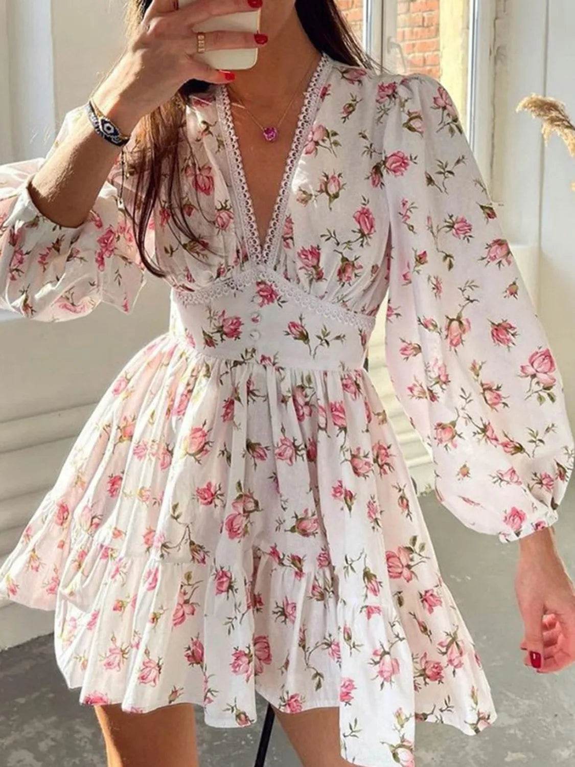 Lace Detail V-Neck Balloon Sleeve Dress Blush Pink Trendsi 334e6f6c-8912-405f-b8f5-5e373337ec80-Max-Origin
