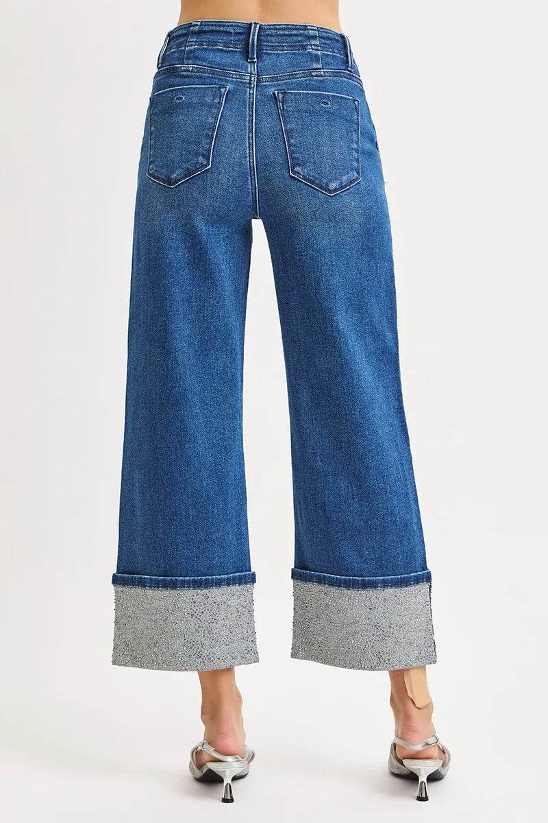 RISEN High Rise Ankle Wide Rhine Stone Cuffed Jeans Trendsi 3359ed7639184d87b3978aa382346540-Max-Origin