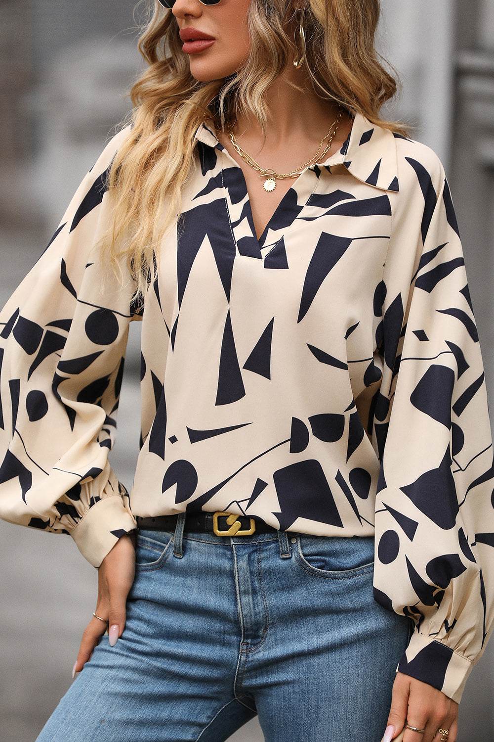 Perfee Printed Johnny Collar Blouse Trendsi 3361fe1b1c464334bae35cb2f33d9574-Max